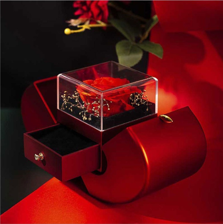 Valentine's Day Gifts With Artificial Flower Rose Flower Jewelry Box